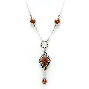 Modern diamond shape necklace with red marble stainless steel pendant